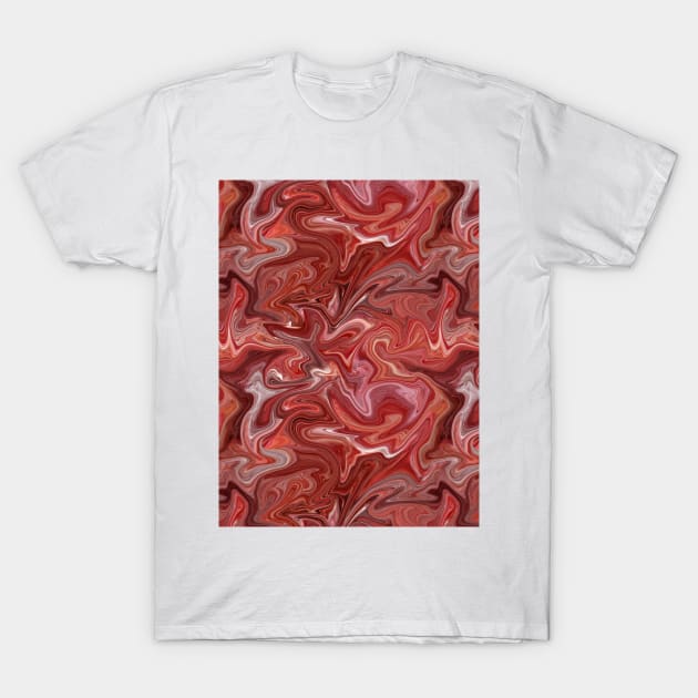 Red Silk Marble - Digital Liquid Paint T-Shirt by GenAumonier